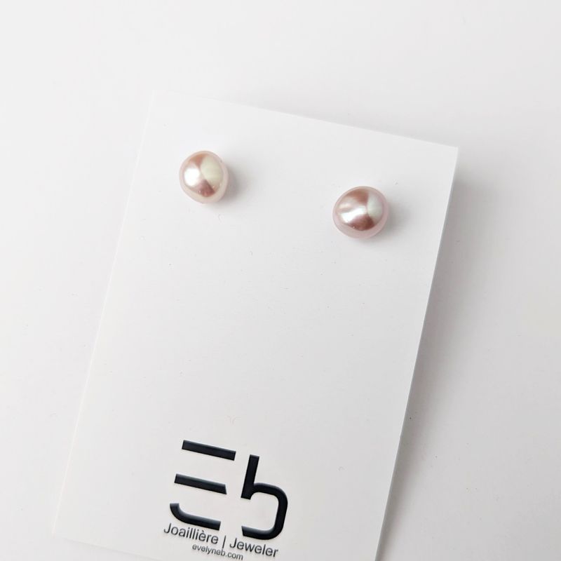 Perles baroques roses 8-9 mm. Boucles d'oreilles en argent sterling plaquées rhodium