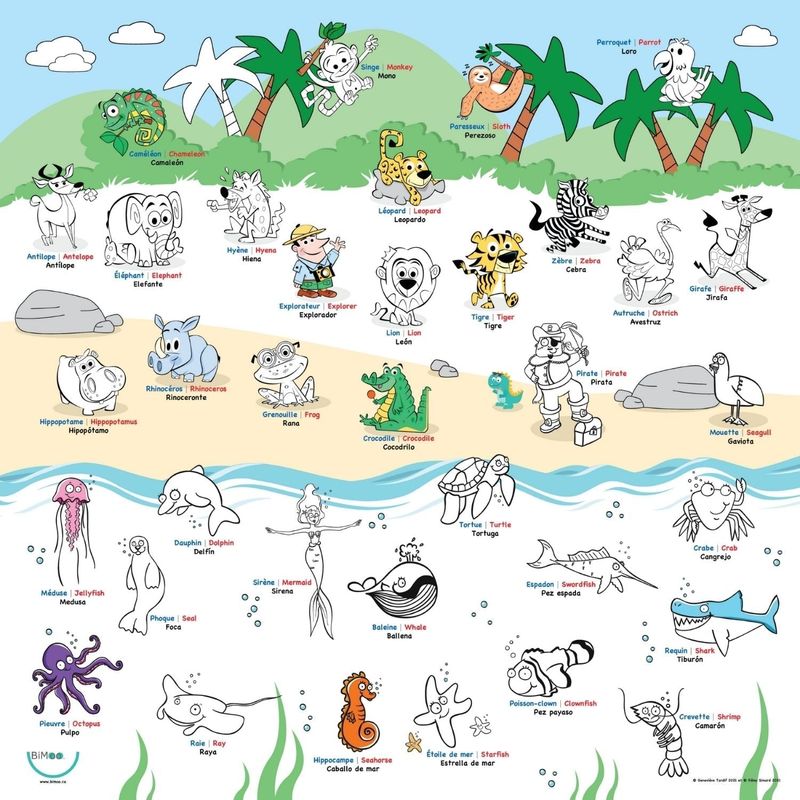 Animaux - Nappe multilingue à colorier