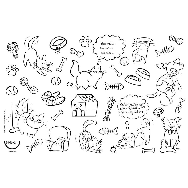 Chats et Chiens - Napperon à colorier - 2 côtés - Recto-verso