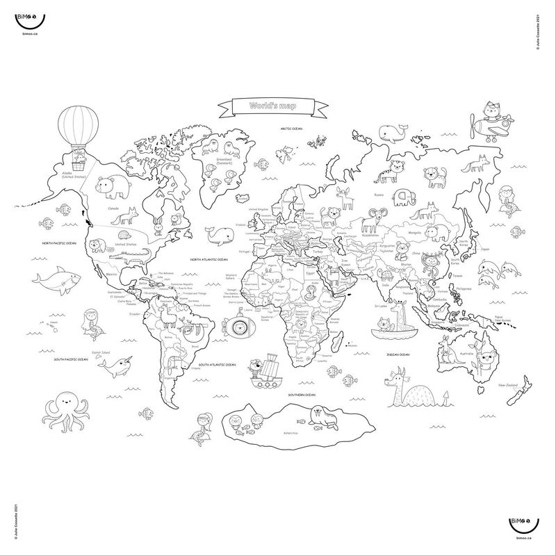 Carte du Monde - Nappe à colorier en anglais seulement