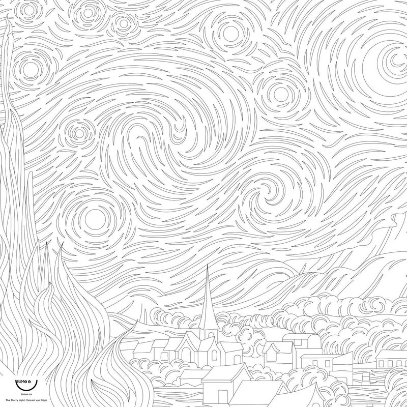 La Nuit étoilée de Vincent Van Gogh - Nappe à colorier