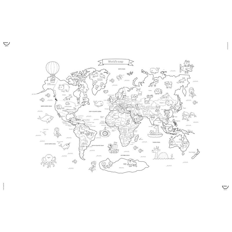 Carte du Monde - Nappe à colorier en anglais seulement