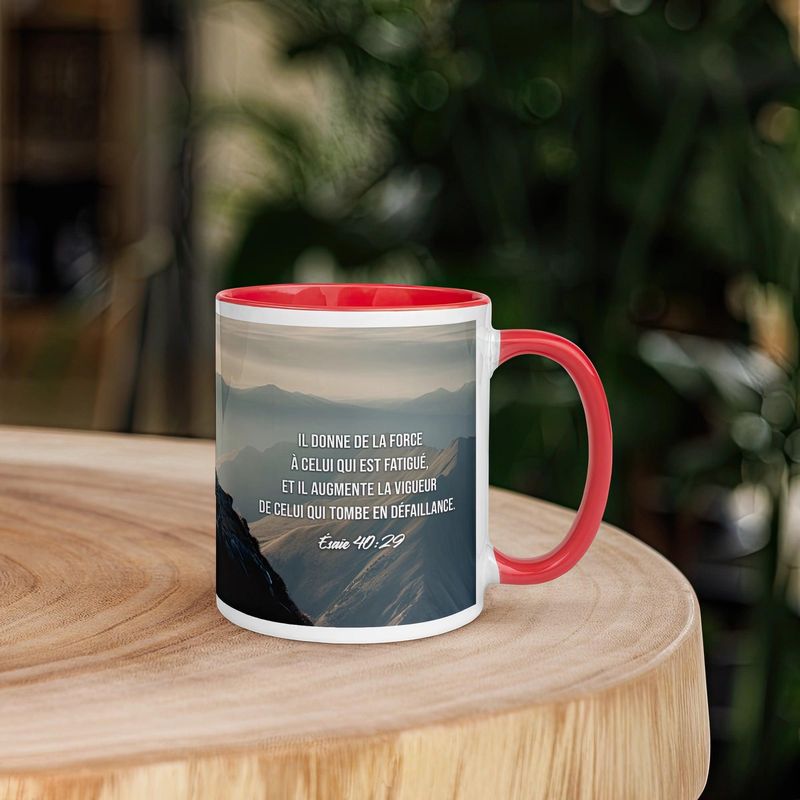 Tasse chrétienne avec verset biblique Ésaïe 40:29 chez Cadeau Biblique