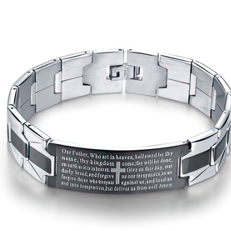 Bracelet pour hommes en acier inoxydable avec verset Mathieu 6:9-14