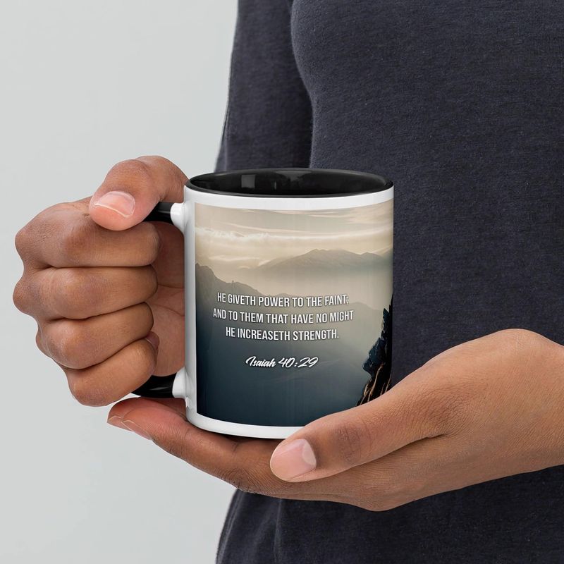 Tasse chrétienne avec verset biblique Ésaïe 40:29 chez Cadeau Biblique