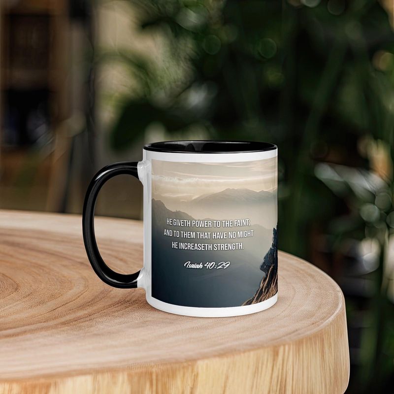 Tasse chrétienne avec verset biblique Ésaïe 40:29 chez Cadeau Biblique