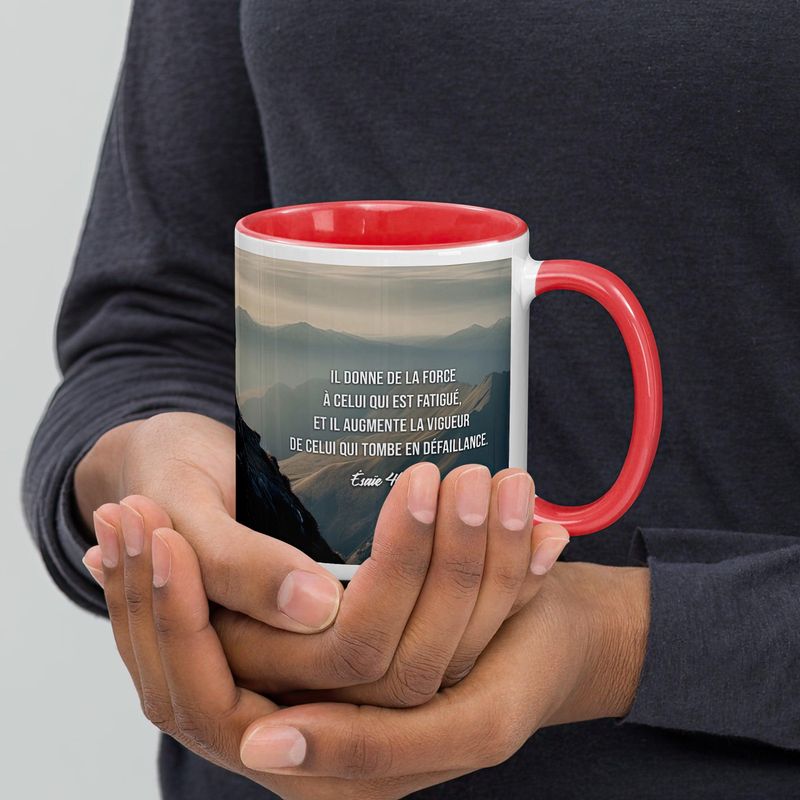 Tasse chrétienne avec verset biblique Ésaïe 40:29 chez Cadeau Biblique