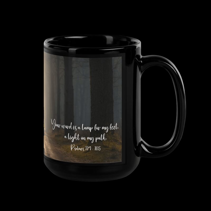 Tasse chrétienne noire avec verset biblique Psaumes 119:105 | Cadeau Biblique