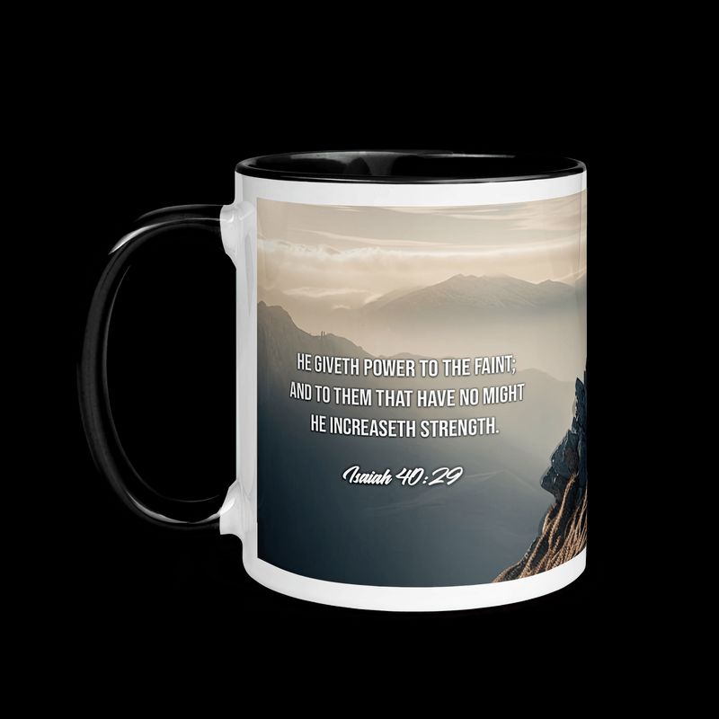 Tasse chrétienne avec verset biblique Ésaïe 40:29 chez Cadeau Biblique