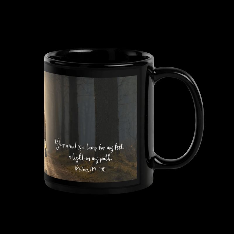 Tasse chrétienne noire avec verset biblique Psaumes 119:105 | Cadeau Biblique