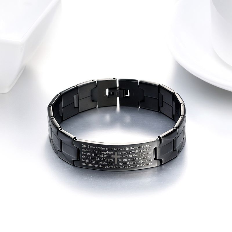 Bracelet pour hommes en acier inoxydable avec verset Mathieu 6:9-14