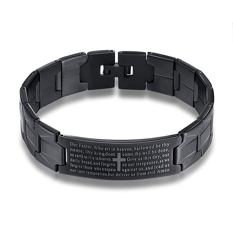 Bracelet pour hommes en acier inoxydable avec verset Mathieu 6:9-14