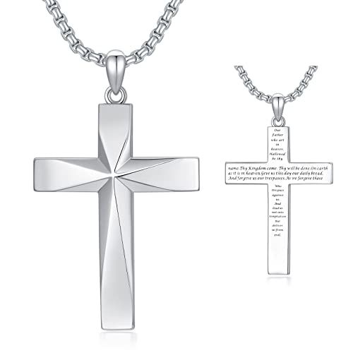 Collier pendentif avec croix en argent sterling 925 avec verset biblique Mathieu 6:9-13