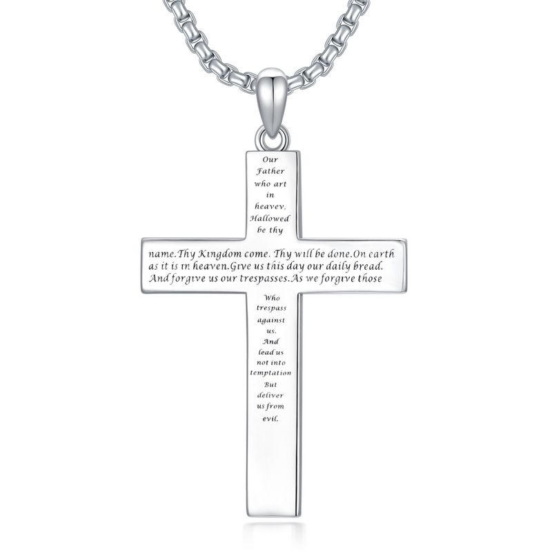 Collier pendentif avec croix en argent sterling 925 avec verset biblique Mathieu 6:9-13