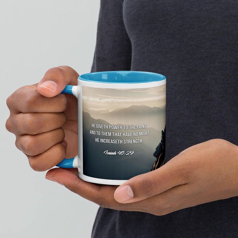 Tasse chrétienne avec verset biblique Ésaïe 40:29 chez Cadeau Biblique