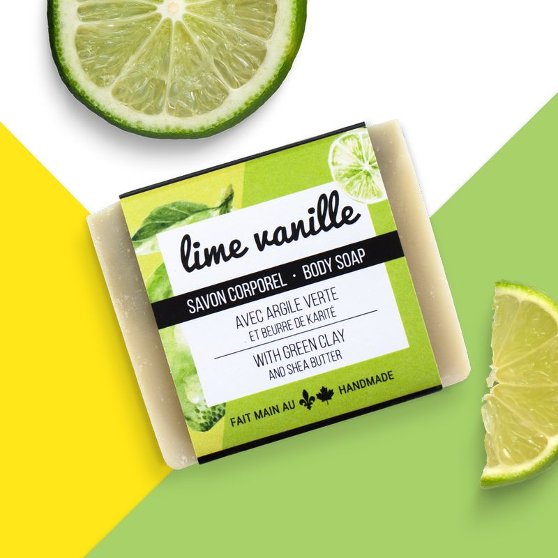 Savon hydratant pour le corps - Lime-vanille et argile verte - Avec emballage de carton