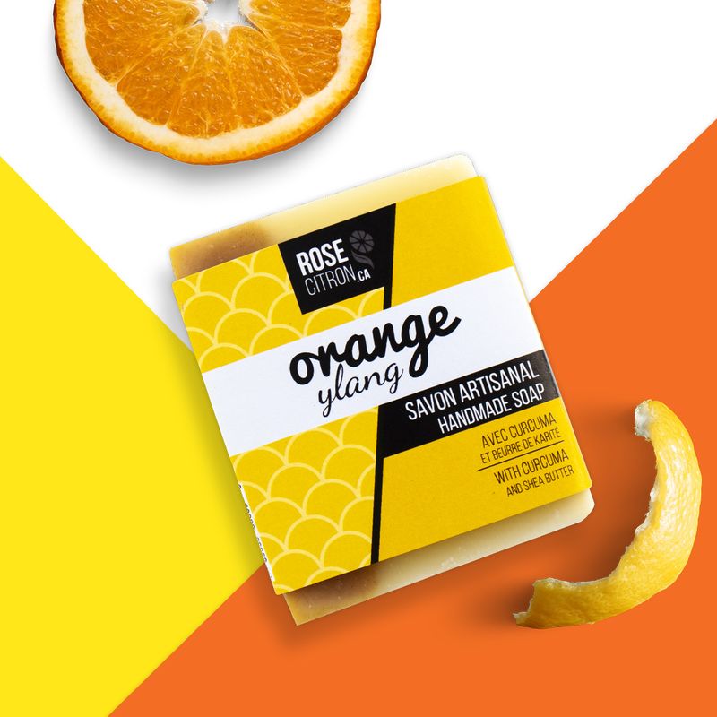 Savon hydratant pour le corps - Orange-ylang et curcuma - Avec emballage de carton