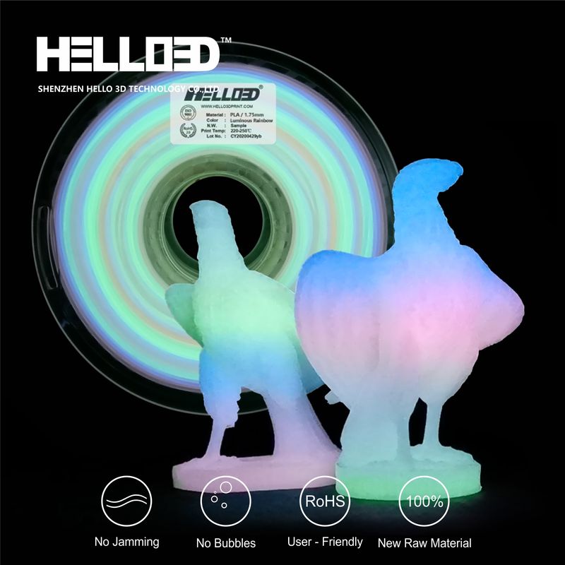 Glow in dark - Arc-en-ciel- PLA Filament 3D | HELLO3D de Haute Qualité