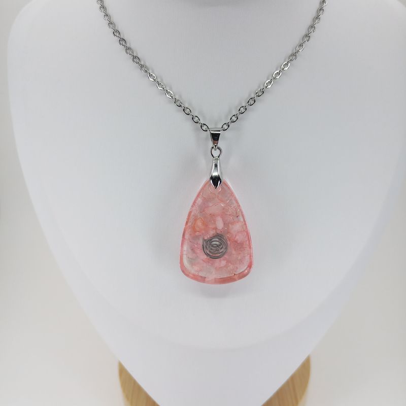 Pendentif collier de Quartz rose et résine, Pierres semi-précieuses de Cristaux naturels