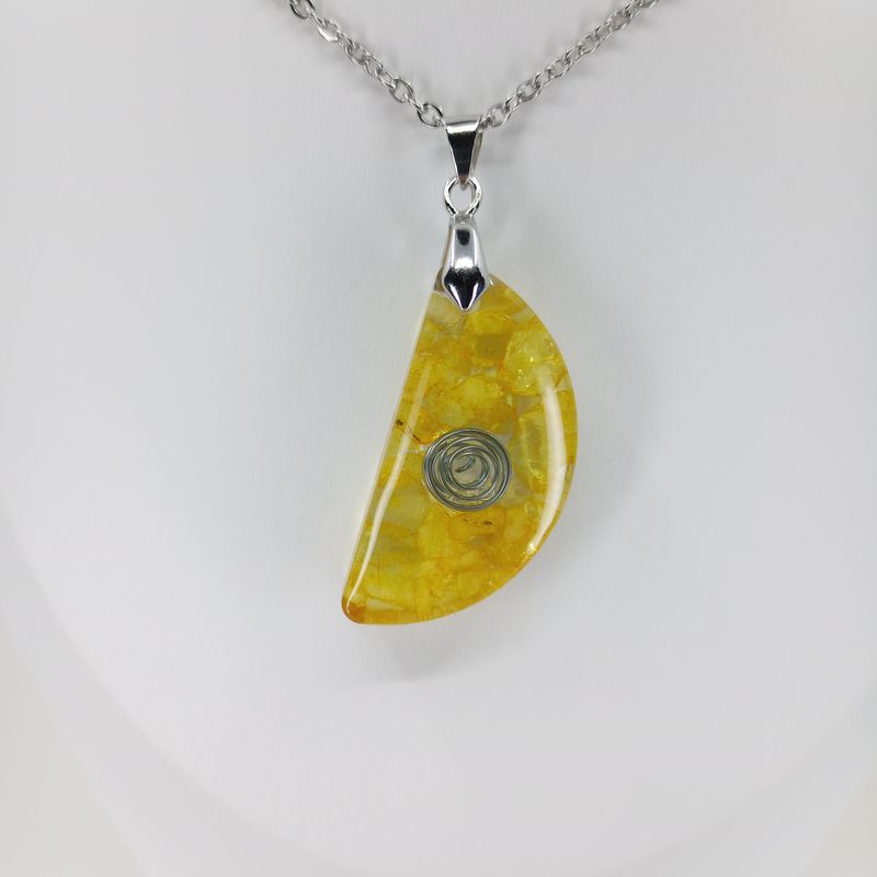 Pendentif collier de citrine jaune et résine, Pierre de naissance novembre, Cristaux naturels