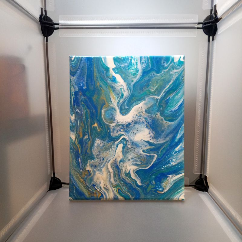 Peinture sur toile de vagues murale, toile abstraite acrylique bleue mer turquoise et océan. 