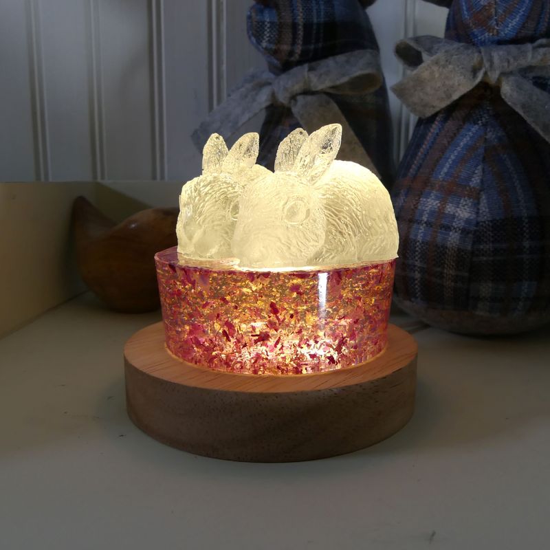 Lampe lapins roses et veilleuse pour chambre enfant faite main