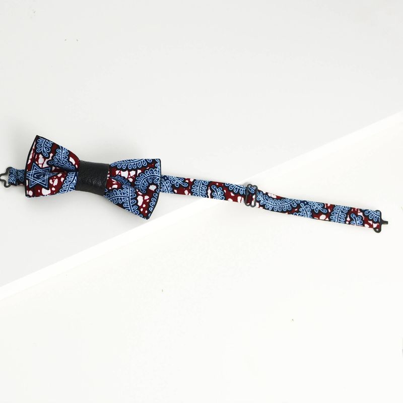 Noeud Papillon Gris - Cuir Recyclé Noir Et Pagne Wax