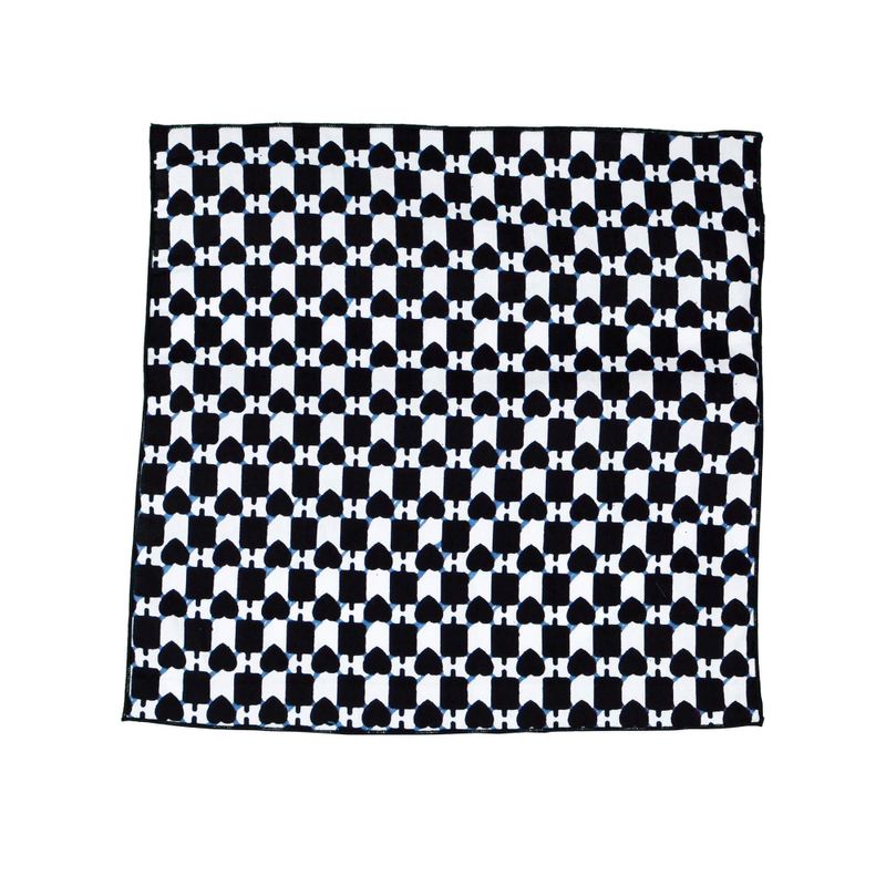 Mouchoir De Poche Coeur Et Carreaux - Blanc Et Noir