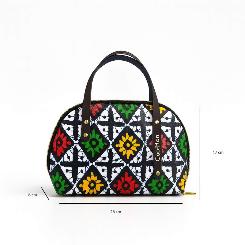 Sac Vaya floral rouge, vert et jaune – Wax imperméable demi-lune