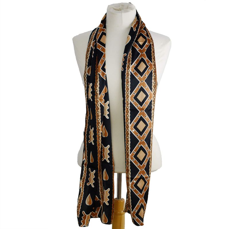 Foulard écharche satin de soie homme - noir et brun