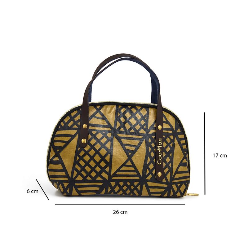Sac Vaya moutarde et noir à motif géométrique – Wax waterproof demi-lune