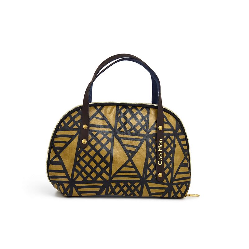 Sac Vaya moutarde et noir à motif géométrique – Wax waterproof demi-lune