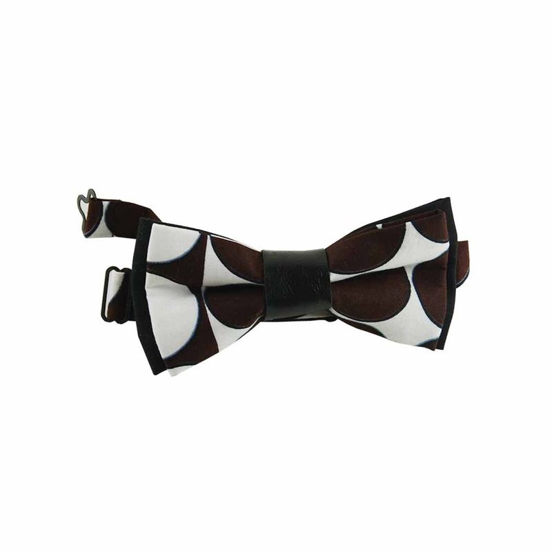 Noeud Papillon Cuir Recyclé - Pois Brun Et Blanc Pagne Wax