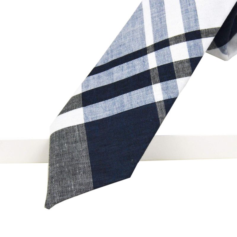Cravate Madras - Carreaux bleu marine, gris et blanc