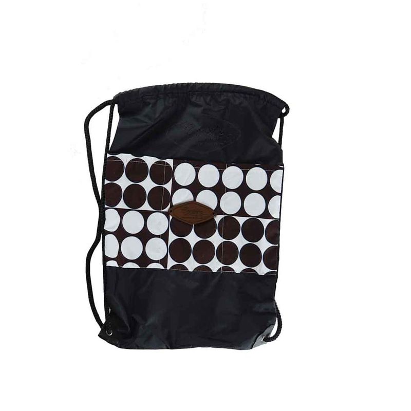 Sac À Cordon Avec Poches - Nylon Noir Et Madras
