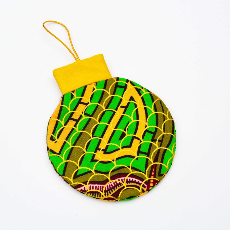 Ornement de Noël plat en tissu recyclé – vert, doré et brun