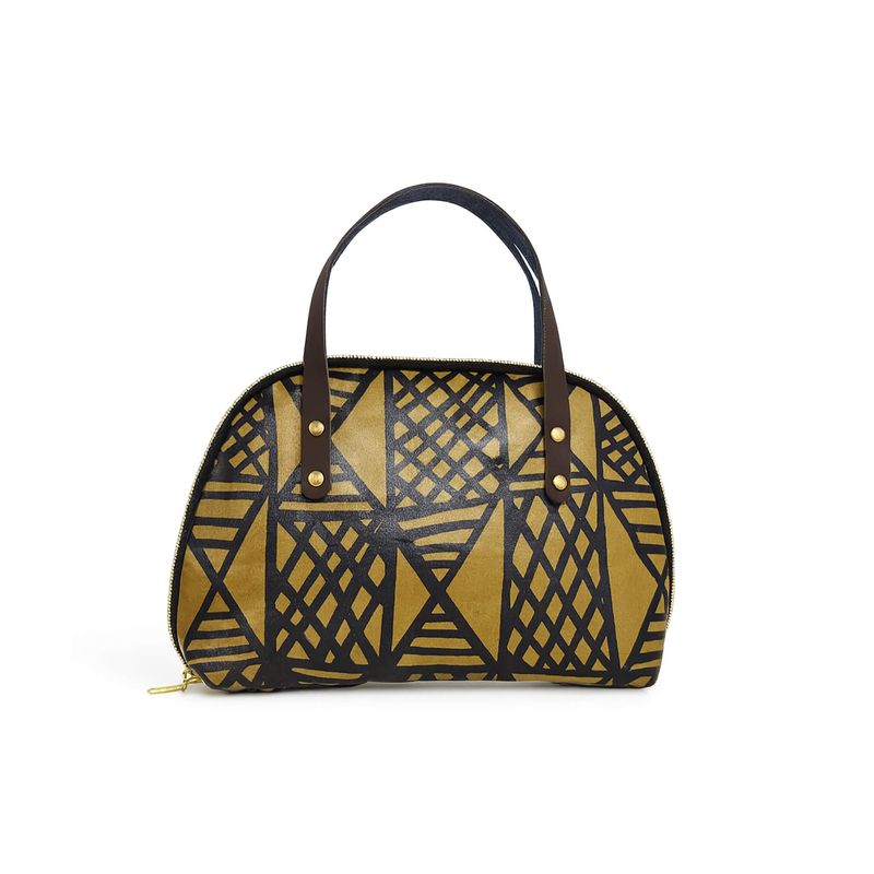 Sac Vaya moutarde et noir à motif géométrique – Wax waterproof demi-lune