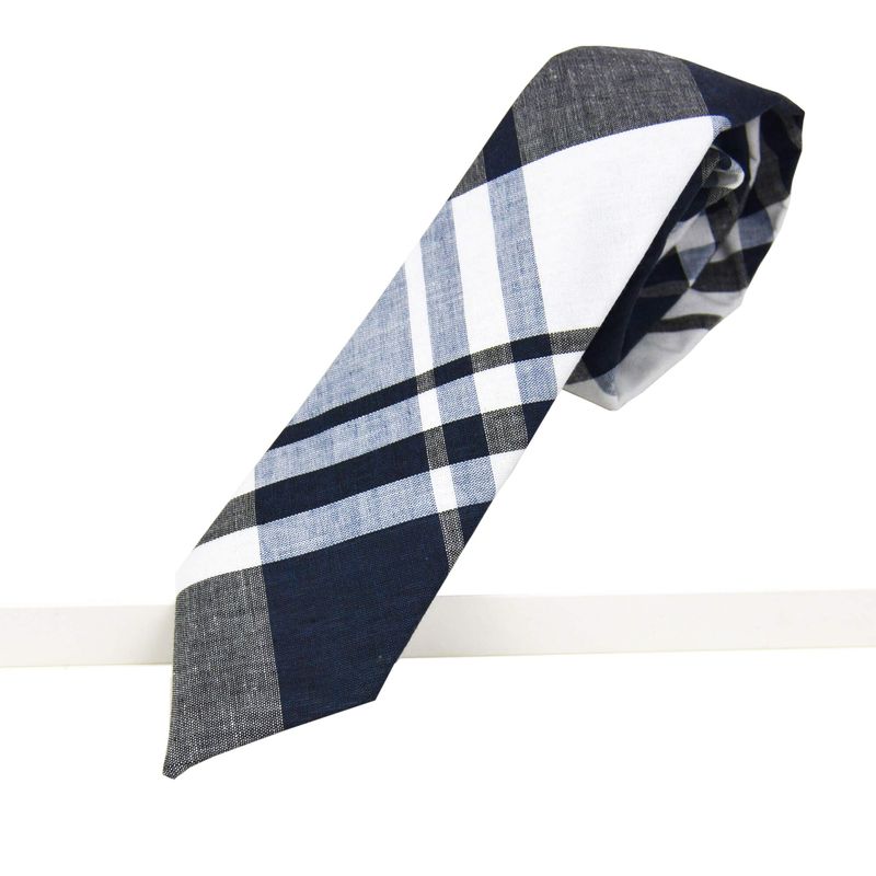 Cravate Madras - Carreaux bleu marine, gris et blanc