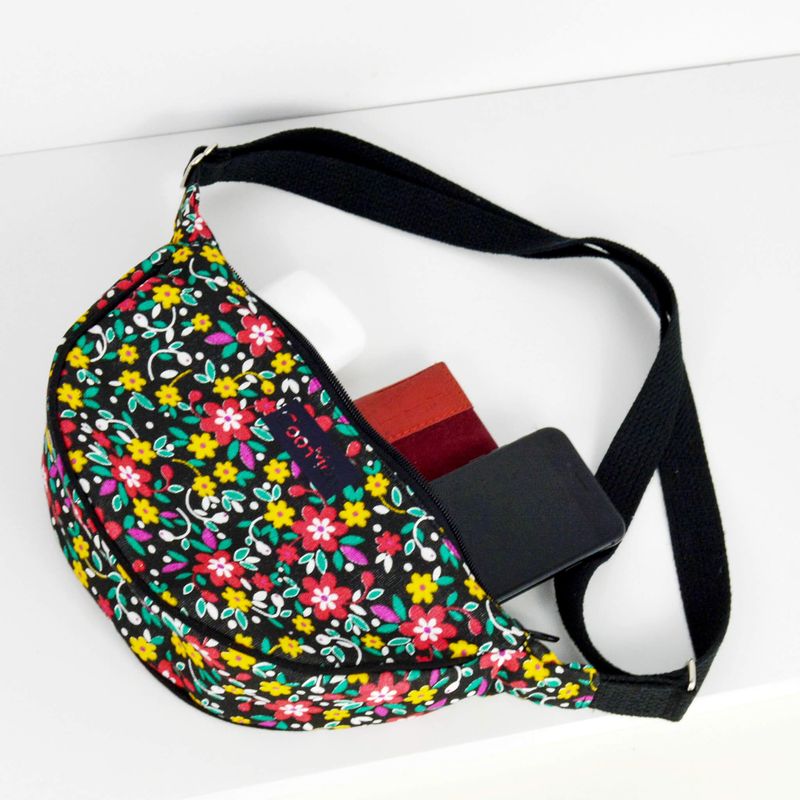 Sac banane fleuri en Chita - noir