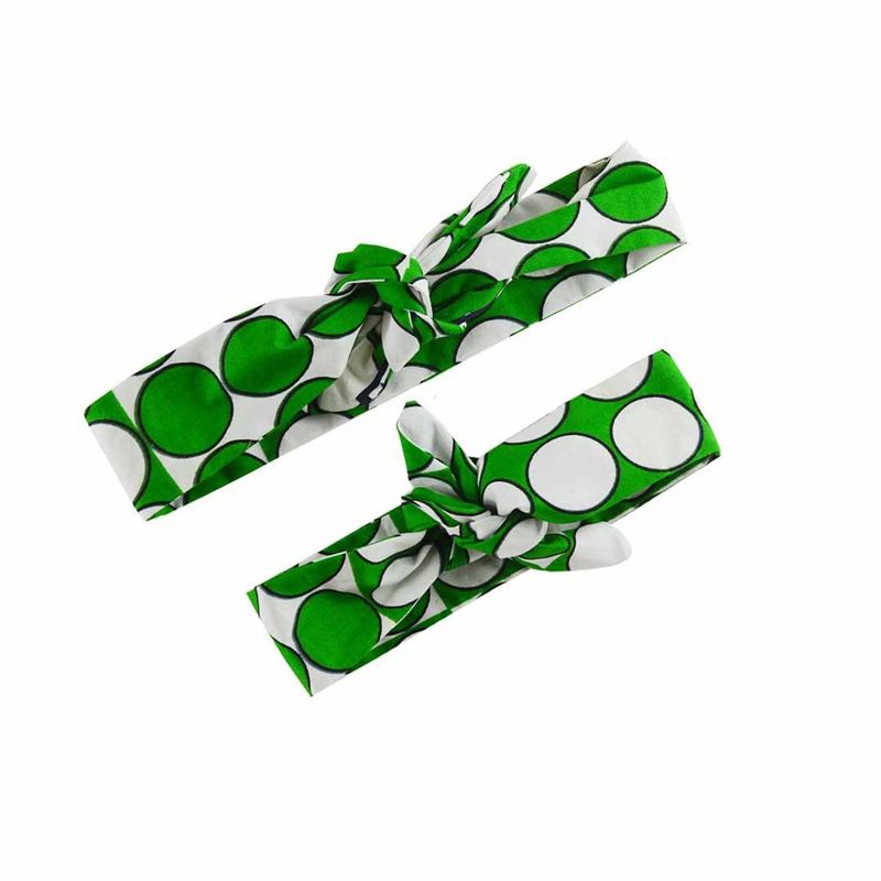 Bandeaux Mère Fille - Pois Blanc Et Vert Pagne Wax