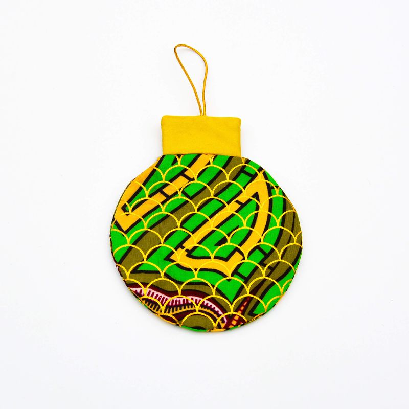 Ornement de Noël plat en tissu recyclé – vert, doré et brun