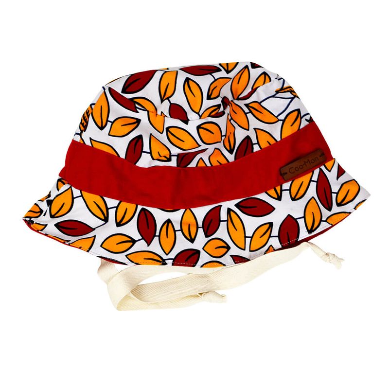 Chapeau soleil été enfant réversible coloré - feuilles jaunes & rouges