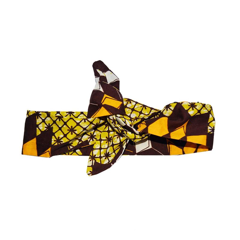 Bandeau À Nouer, Foulard De Cou - Marron Jaune Pagne Wax