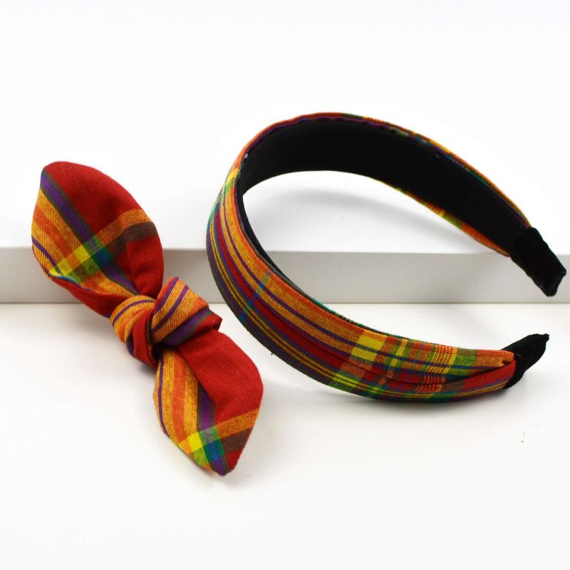 Serre-Tête À Noeud Noué - Rouge Et Jaune Madras