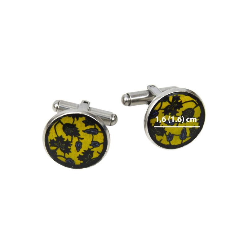 Boutons de manchette - Jaune, feuilles noires