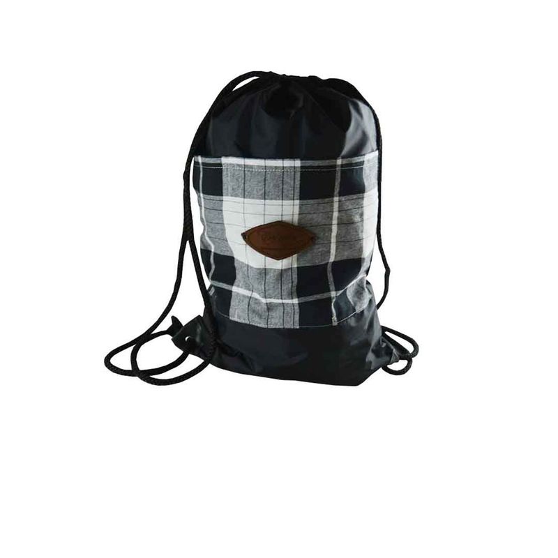 Sac À Cordon Avec Poches - Nylon Noir Et Madras