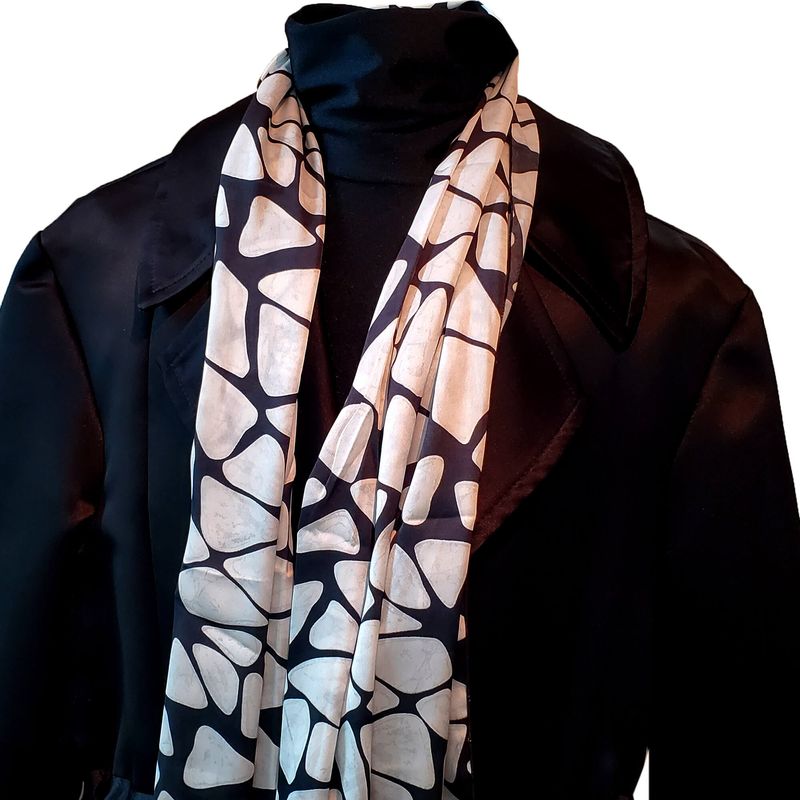 Foulard écharche satin de soie homme - blanc et noir
