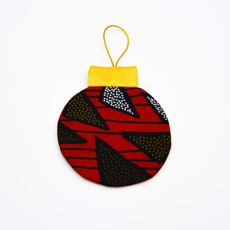 Ornement de Noël plat en tissu recyclé – rouge, noir et doré