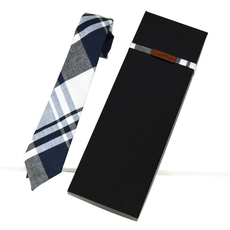 Cravate Madras - Carreaux bleu marine, gris et blanc