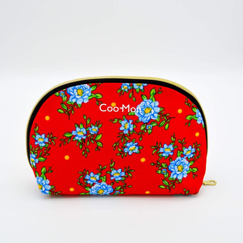 Trousse de maquillage en tissu Chita rouge à fleurs bleues